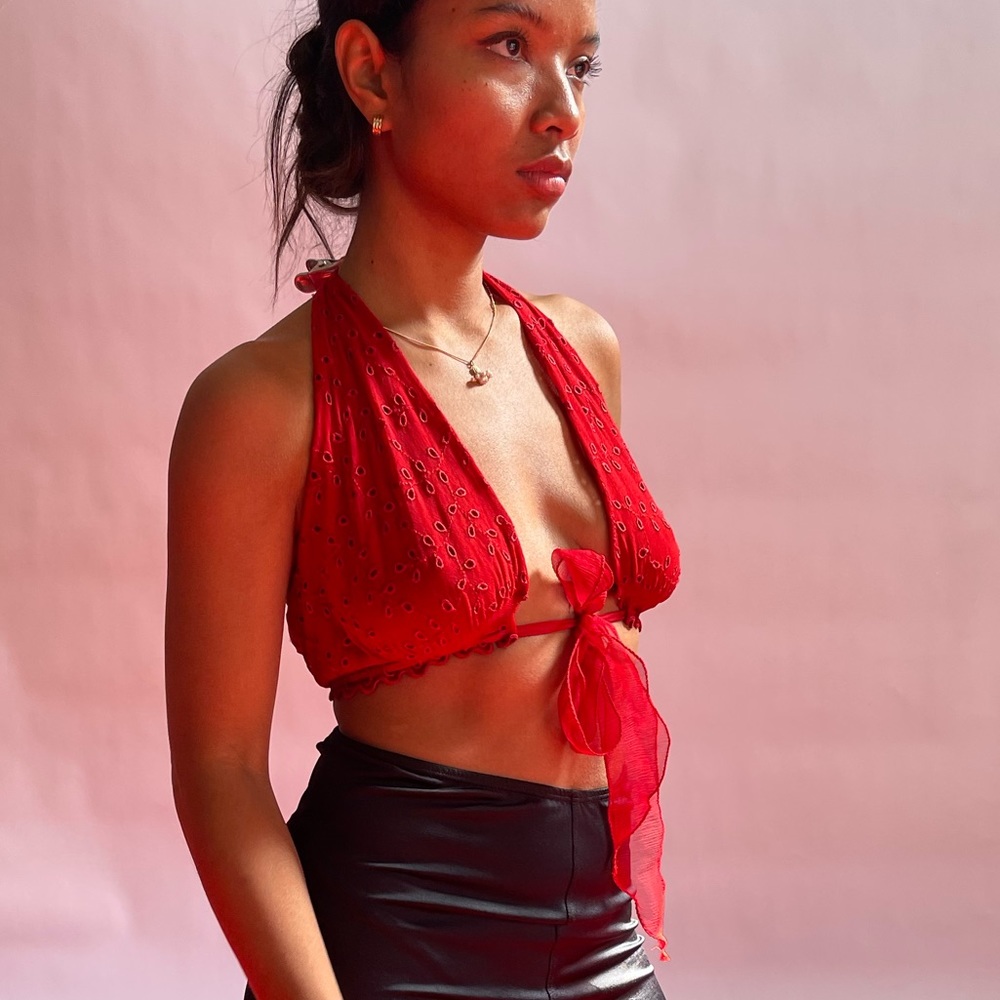 Jean Paul Gaultier VINTAGE Top in Red Sangallo cotton NWT NEW size LARGE